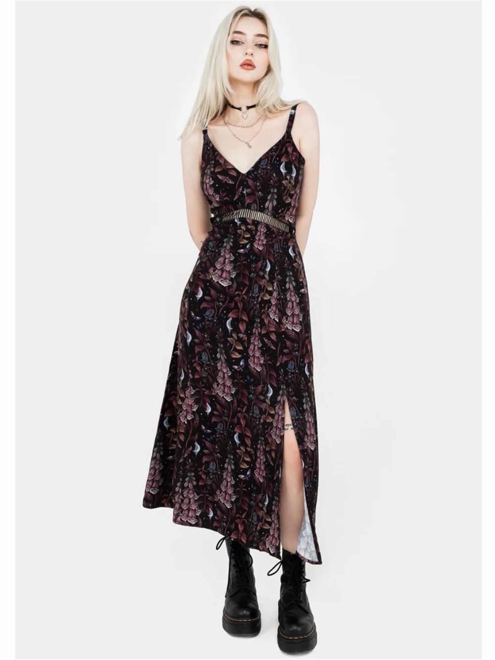 Disturbia Foxglove Midaxi Cami Dress Floral Gothic Black US 12 NWOT